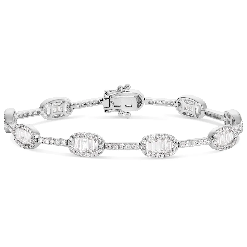 Ladies bracelets blush charm -18K White Gold 3.6ct Baguette Diamond Bracelet