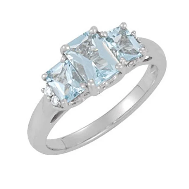 Ladies rings rose gold glow -14KT WHITE 1.00 CTW AQUAMARINE & DIAMOND RING