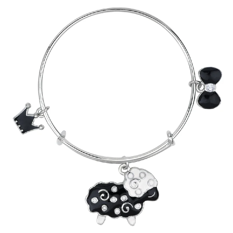 Ladies bracelets lasting shine -Mahi Ship, Crown & Boo Shaped Enamel Work Charm Bracelet with Rhodium Plated for Girls (BRK1100892R)