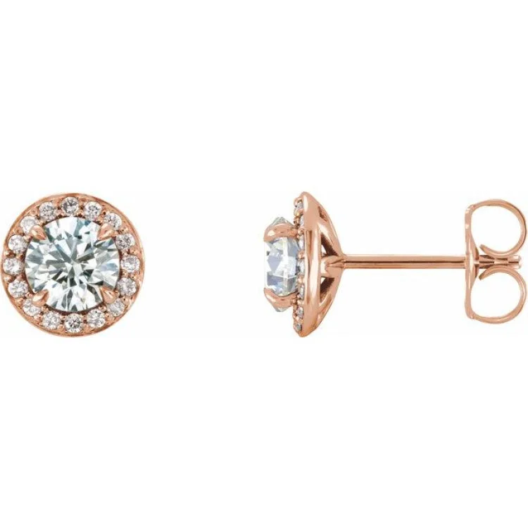 ladies earrings spring-14K Rose 5 mm Natural White Sapphire & 1/8 CTW Natural Diamond Earrings