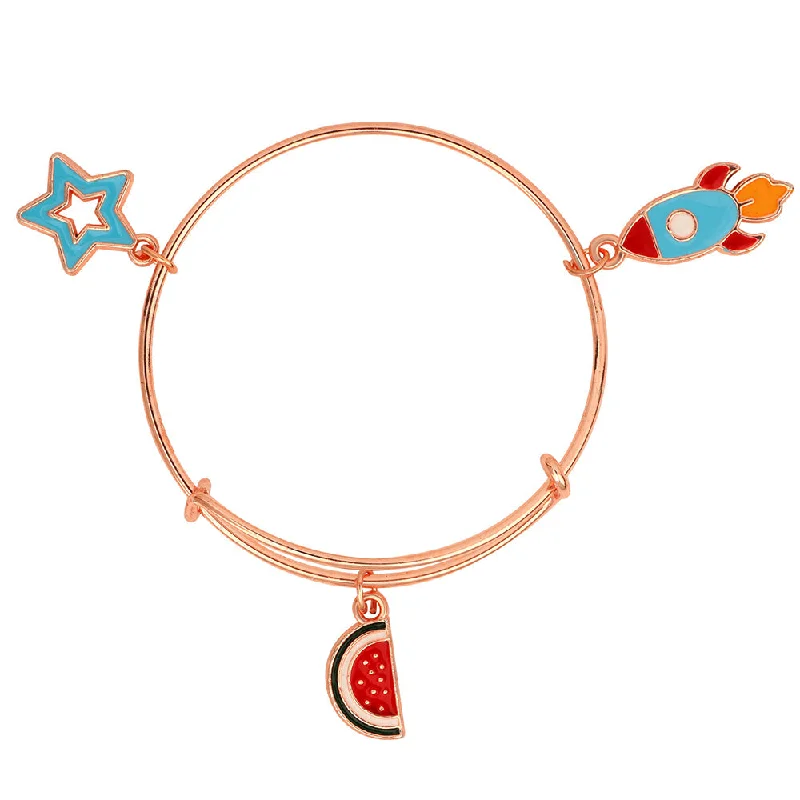 Ladies bracelets amber glow -Mahi Rocket, Star & Watermelon Rose Gold Plated Enamel Work Charms Bracelets for Kids(BRK1100856Z)