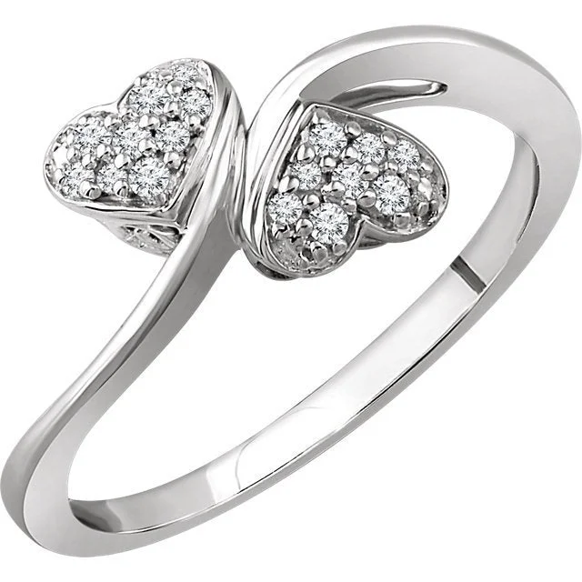 Ladies rings viking charm -10KT WHITE GOLD 1/10 CTW DIAMOND DOUBLE HEART PROMISE RING