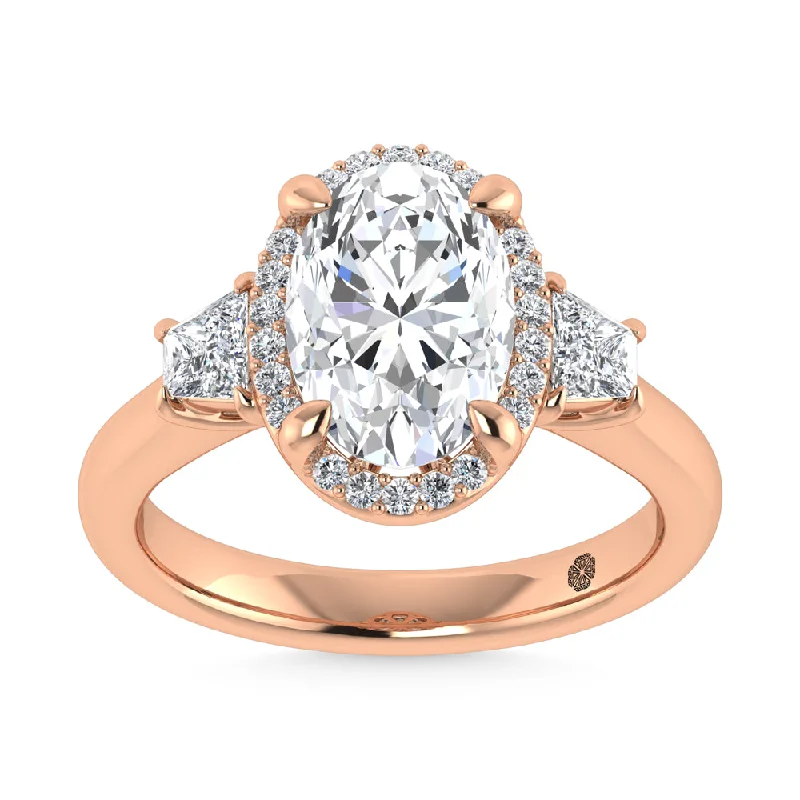 ladies engagement rings astrology-14K Rose Gold Labgrown Diamond 3 1/2 Ct.Tw. Three Stone Engagement Ring (Center Oval 2ct)