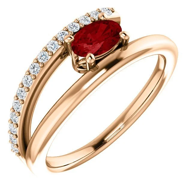 Ladies rings designer charm -14KT GOLD 0.60 CT RUBY & 1/8 CTW DIAMOND BYPASS RING