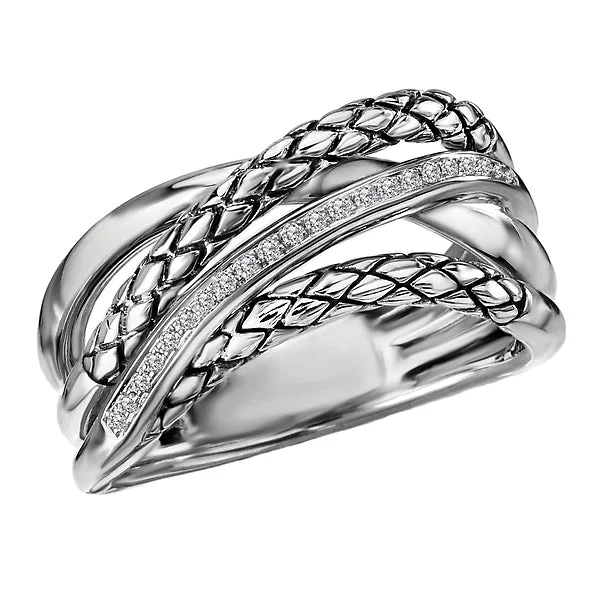 Ladies rings greek sparkle -Ladies Twist Sterling Silver Ring