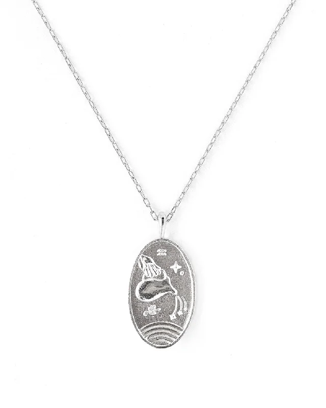 ladies necklaces blue nile-Aquarius Silver Zodiac Necklace