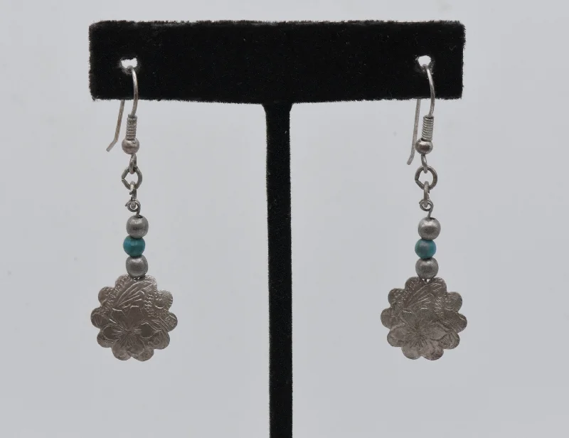 ladies earrings resale-Vintage Silver and Turquoise Dangle Earrings