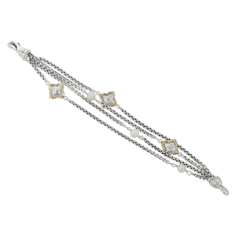 Ladies bracelets sharp edge glow -D Y Quatrefoil Cultured Pearl Multi Strand Bracelet in 18k Yellow Gold and Sterling Silver 7.25"