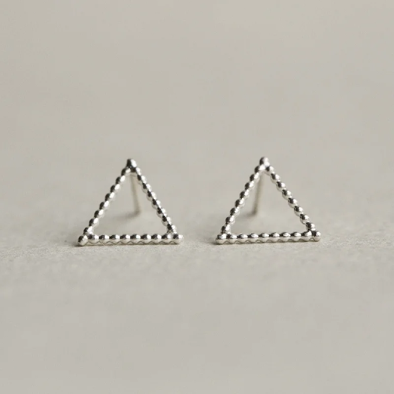 ladies earrings chandelier-Beaded Silver Triangle Stud Earrings