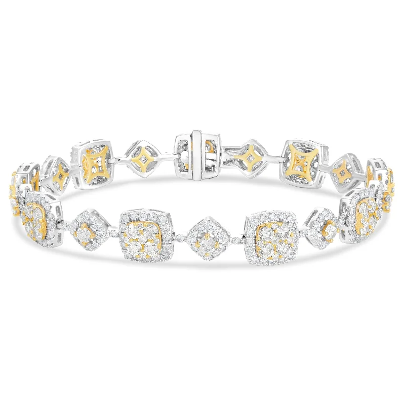 Ladies bracelets fine charm -14K White & Yellow Gold 6.5ct Cluster Diamond Bracelet