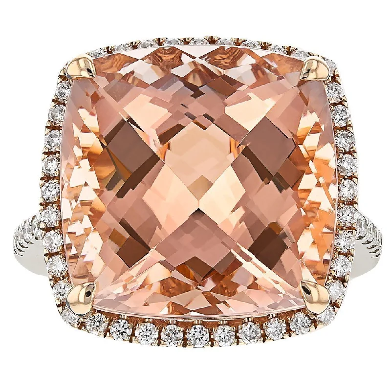 Ladies rings smoky quartz charm -14KT WHITE GOLD 14.28 CT MORGANITE & 0.42 CTW DIAMOND HALO RING