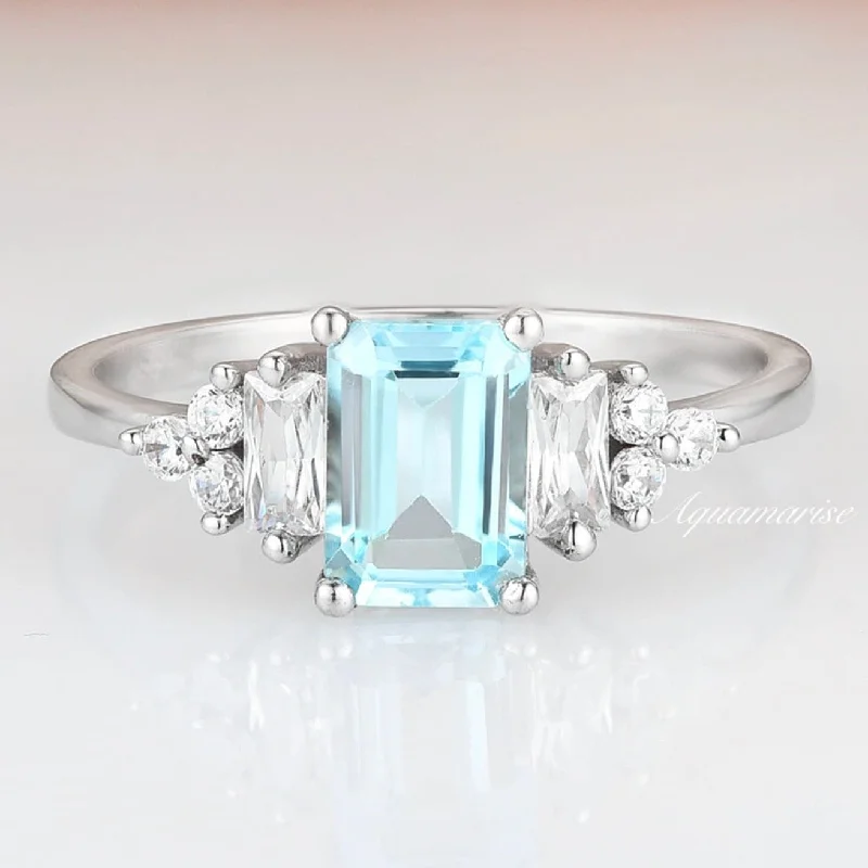 ladies engagement rings bold-Amelia Natural Aquamarine Engagement Ring- 14K White Gold