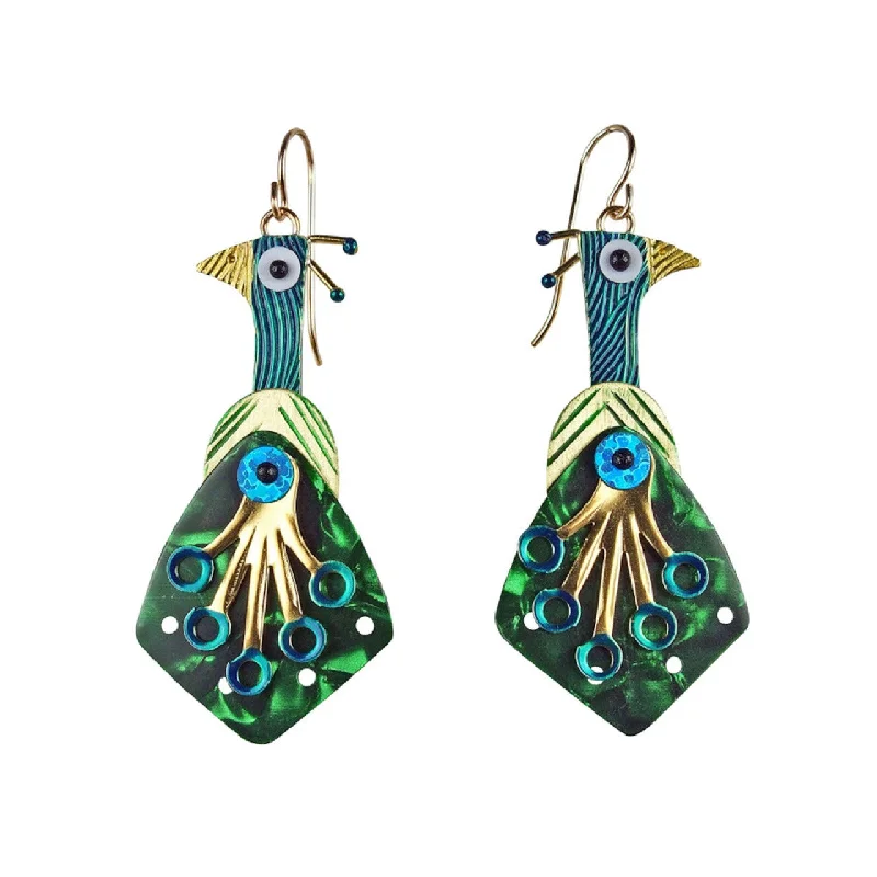 ladies earrings white gold-Peacock Earrings