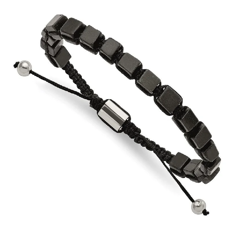 Ladies bracelets spotlight ready -Stainless Steel Polished with Black Agate Macrame Adjustable Bracelet