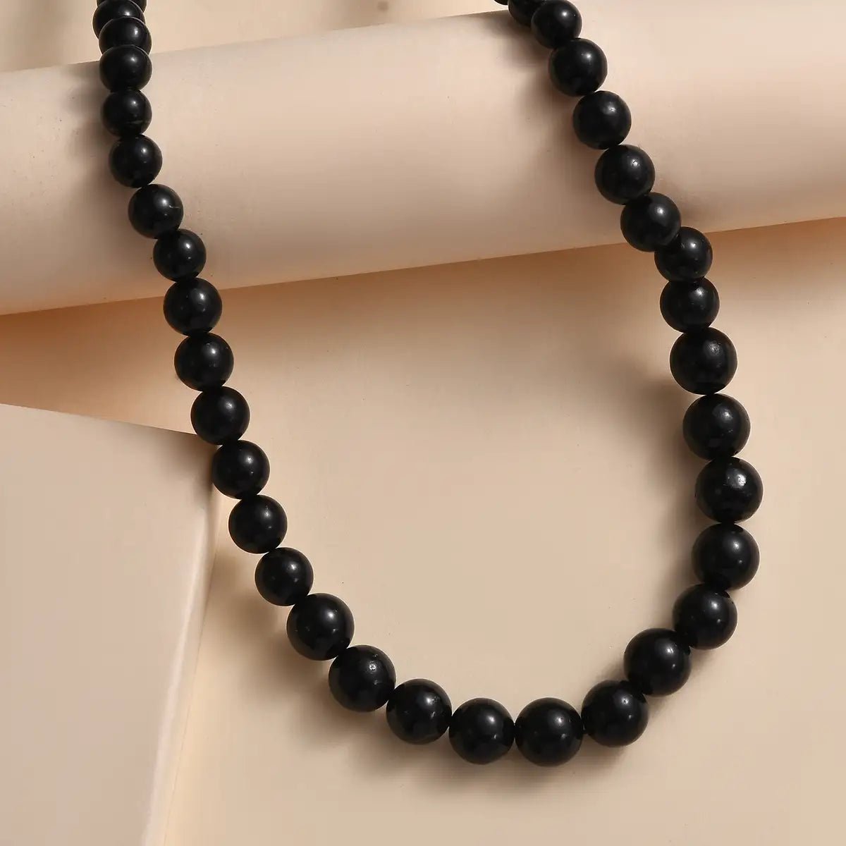 ladies necklaces bib-Karis Shungite Beaded Necklace 20 Inches in 18K Yellow Gold Plated Clasp