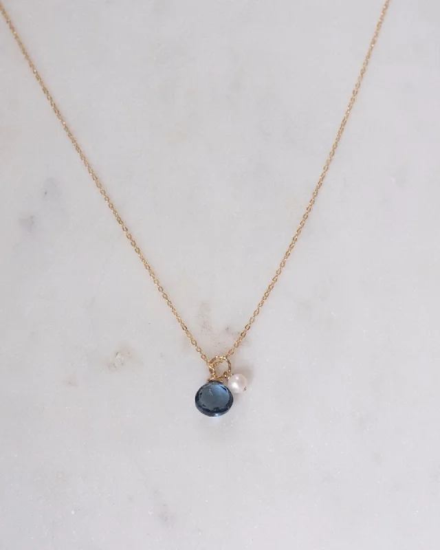 ladies necklaces nickel free-London blue topaz pearl Necklace