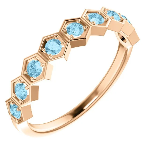 Ladies rings turkish shine -14KT GOLD 0.36 CTW AQUAMARINE HEXAGONAL STACKABLE RING