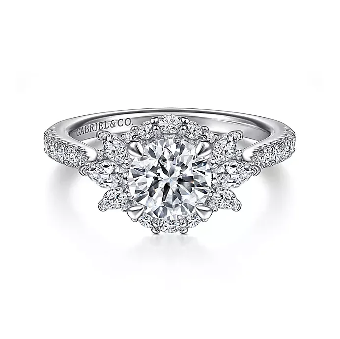 ladies engagement rings 1950s-Samaya - 14K White Gold Fancy Halo Round Diamond Engagement Ring