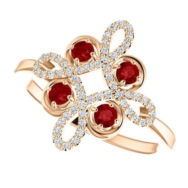 Ladies rings green glow -14KT GOLD RUBY AND DIAMOND CLOVER RING