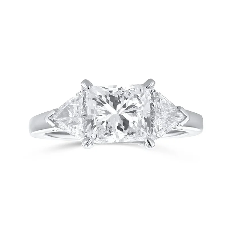 ladies engagement rings eco friendly-Platinum 2.00 CT Princess and 0.70 CT Trillion Diamond Three Stone Engagement Ring