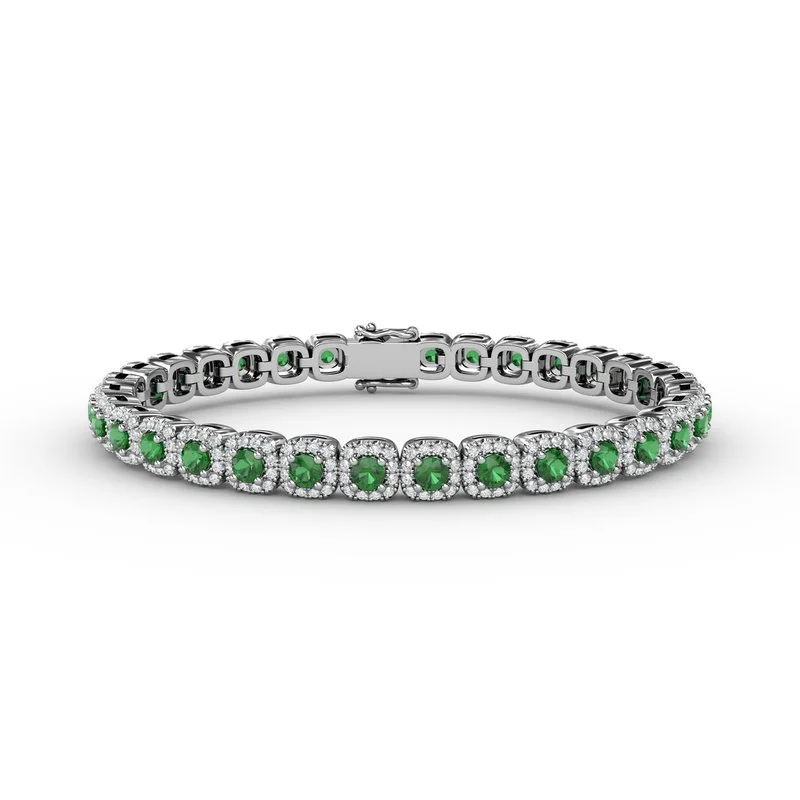 Ladies bracelets sign radiance -Cushion Cut Emerald and Diamond Bracelet B1490E