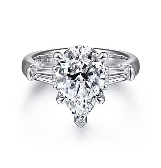 ladies engagement rings personalized-Bara - 18K White Gold Pear Shape Three Stone Diamond Engagement Ring