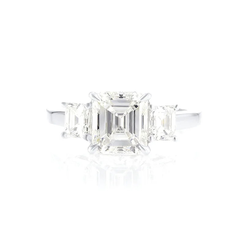 ladies engagement rings organic-2.24 CT Asscher Cut Diamond and 0.71 Cttw Three Stone 14K White Gold Engagement Ring