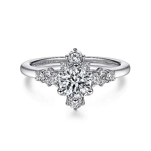 ladies engagement rings handmade-Chiffon - 14K White Gold Starburst Halo Round Diamond Engagement Ring