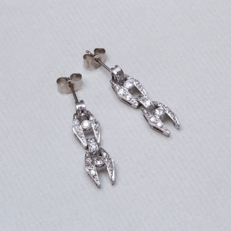 ladies earrings brushed-Vintage White Gold Stud Earrings with Diamonds