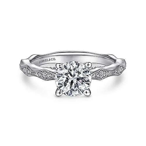 ladies engagement rings engraved-Mason - 14K White Gold Round Diamond Engagement Ring