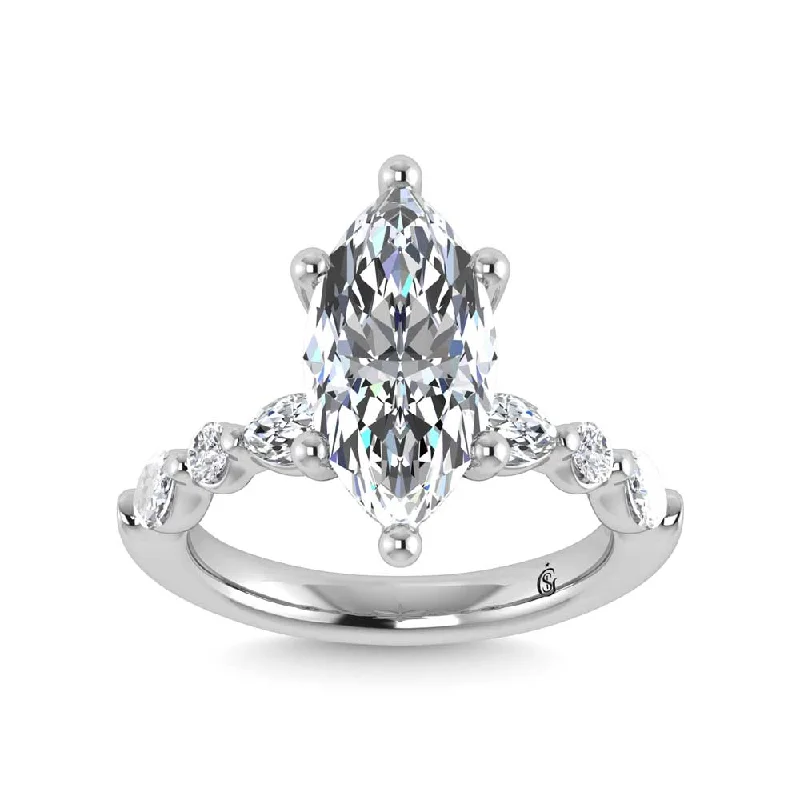 ladies engagement rings showstopper-14K White Gold Lab Grown Diamond 3 5/8 Ct.Tw. Marquise & Round Engagement Ring (Marquise Center)