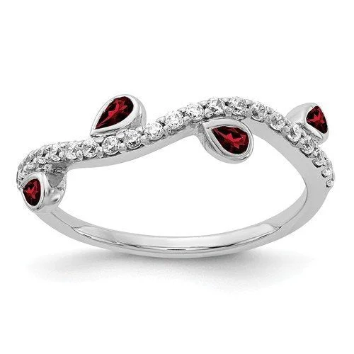 Ladies rings desert shine -14KT WHITE GOLD .72 CTW GARNET & .21 CTW DIAMOND VINE RING