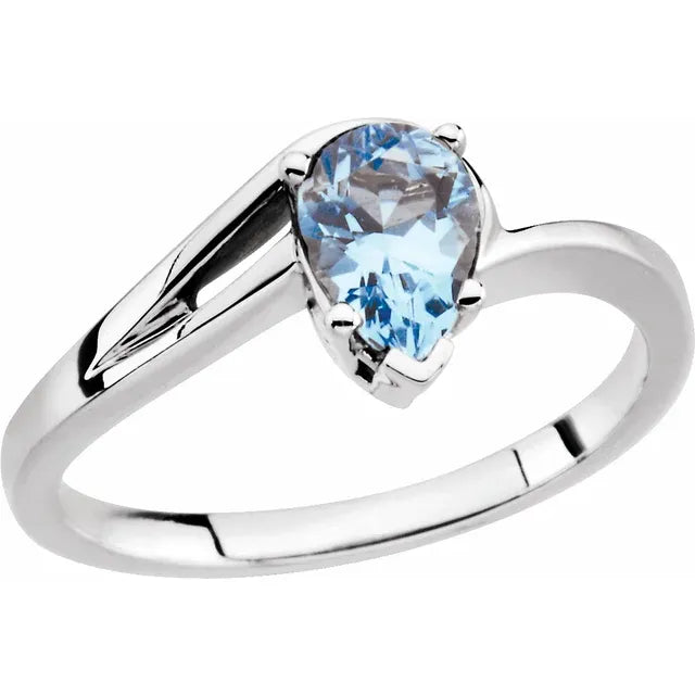 Ladies rings blue shine -14KT WHITE GOLD 0.60 CT PEAR AQUAMARINE SWIRL RING