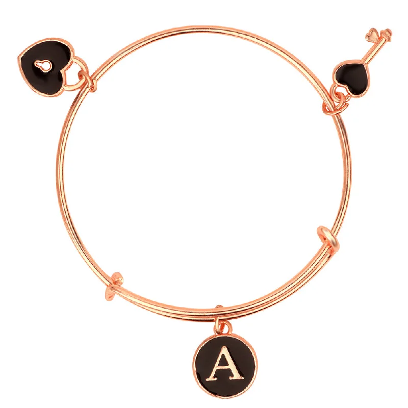 Ladies bracelets cane charm -Mahi T Letter & Lock, Key Shaped Rose Gold Plated Charm Bracelet for Girls (BRK1100831Z)