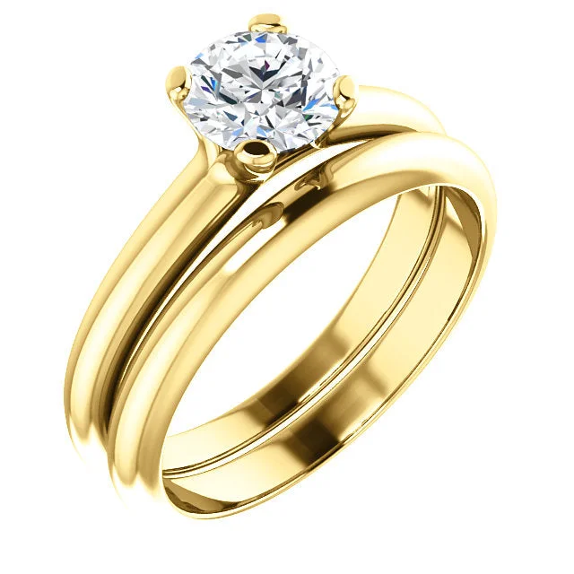 ladies engagement rings simple-14K Yellow Round Solitaire Engagement Ring Matching Band 122005:464:PMB