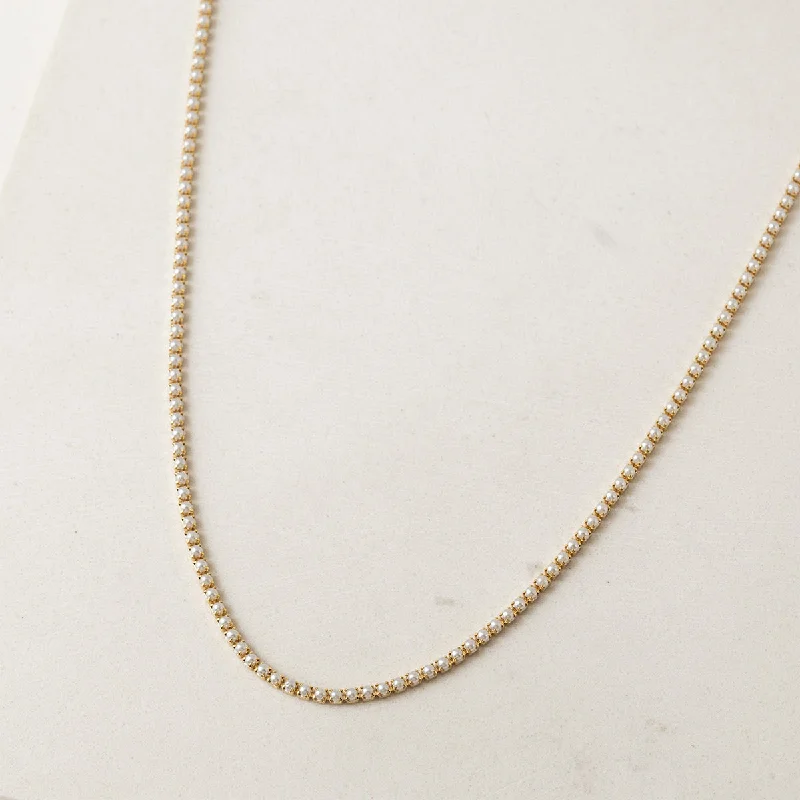 ladies necklaces embossed-Gold Plated Pearl Tennis Necklace