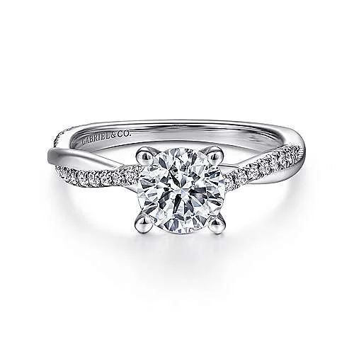 ladies engagement rings gold-Campana - 14K White Gold Round Diamond Engagement Ring