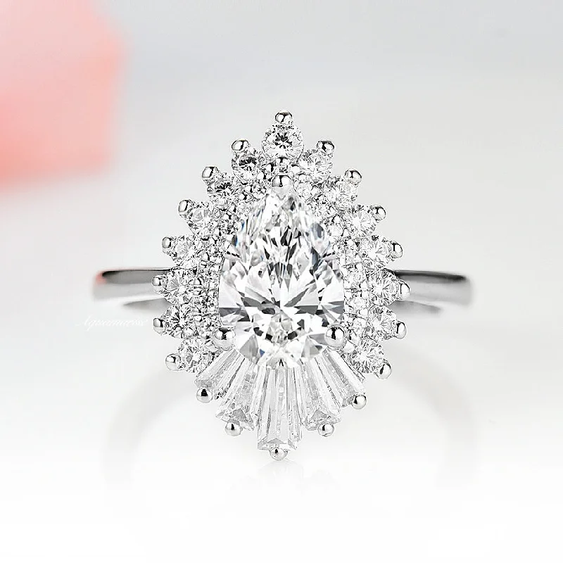 ladies engagement rings bridal-Art Deco Moissanite or Diamond Gatsby Engagement Ring- 14K White Gold