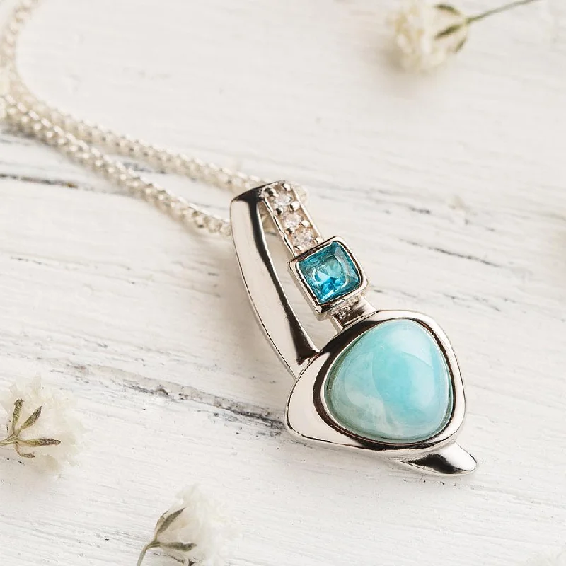 ladies necklaces colorful-Larimar Trinity Necklace