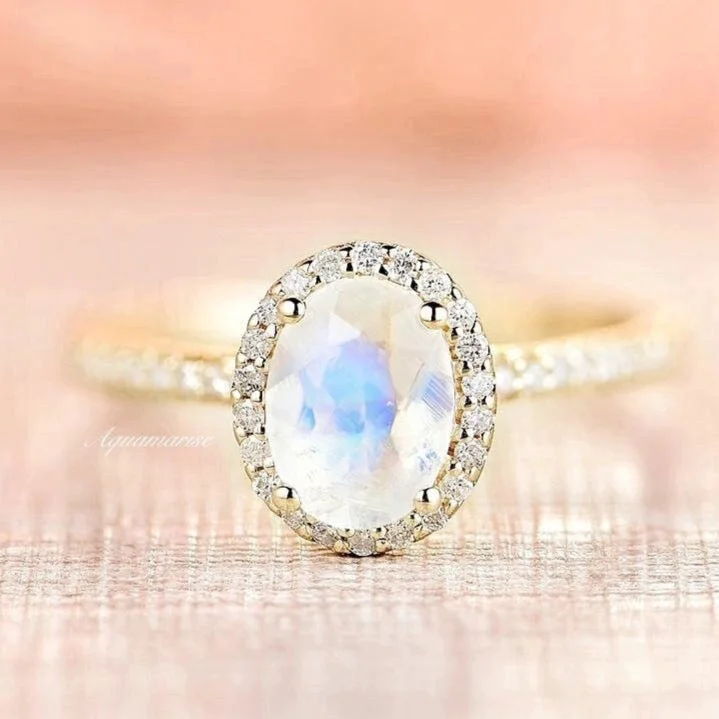 ladies engagement rings onyx-Iris Moonstone Engagement Ring- 10K/14K/18K Solid Yellow Gold