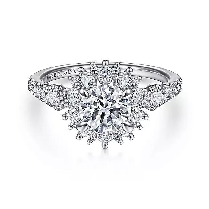 ladies engagement rings sun-Raimona - 14K White Gold Round Halo Diamond Engagement Ring