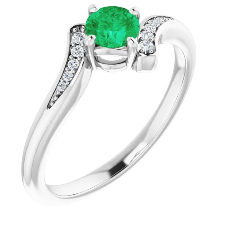 Ladies rings friend shine -Sterling Silver Natural Emerald & .04 CTW Natural Diamond Ring