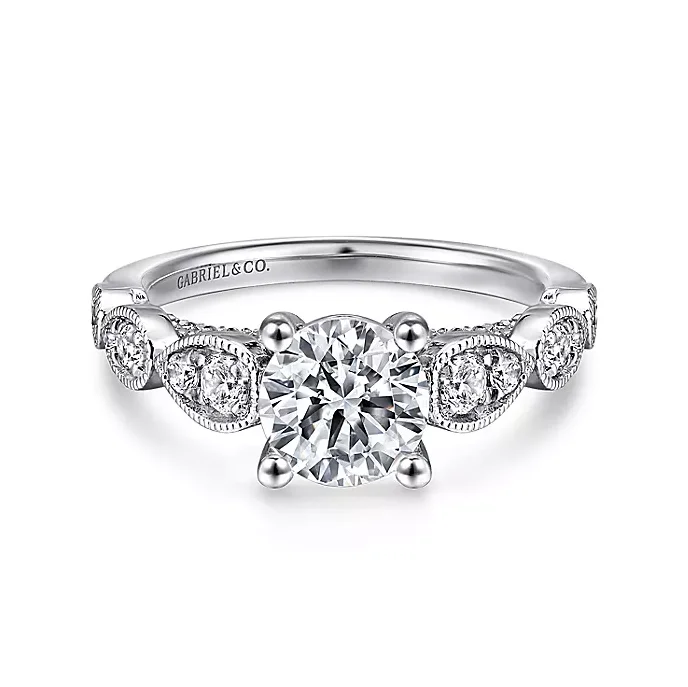 ladies engagement rings formal-Garland - 14K White Gold Round Diamond Engagement Ring