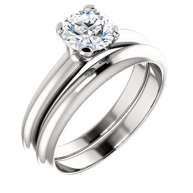 ladies engagement rings materials-18K White Round Solitaire Engagement Ring Matching Band 122005:467:PMB