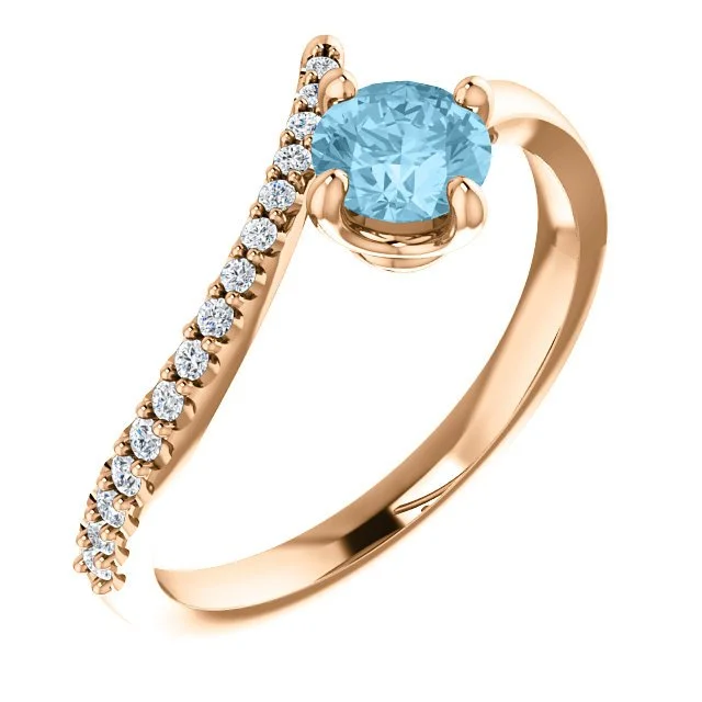 Ladies rings mixed shine -14KT GOLD 0.40 CT AQUAMARINE & 0.10 CTW DIAMOND BYPASS RING