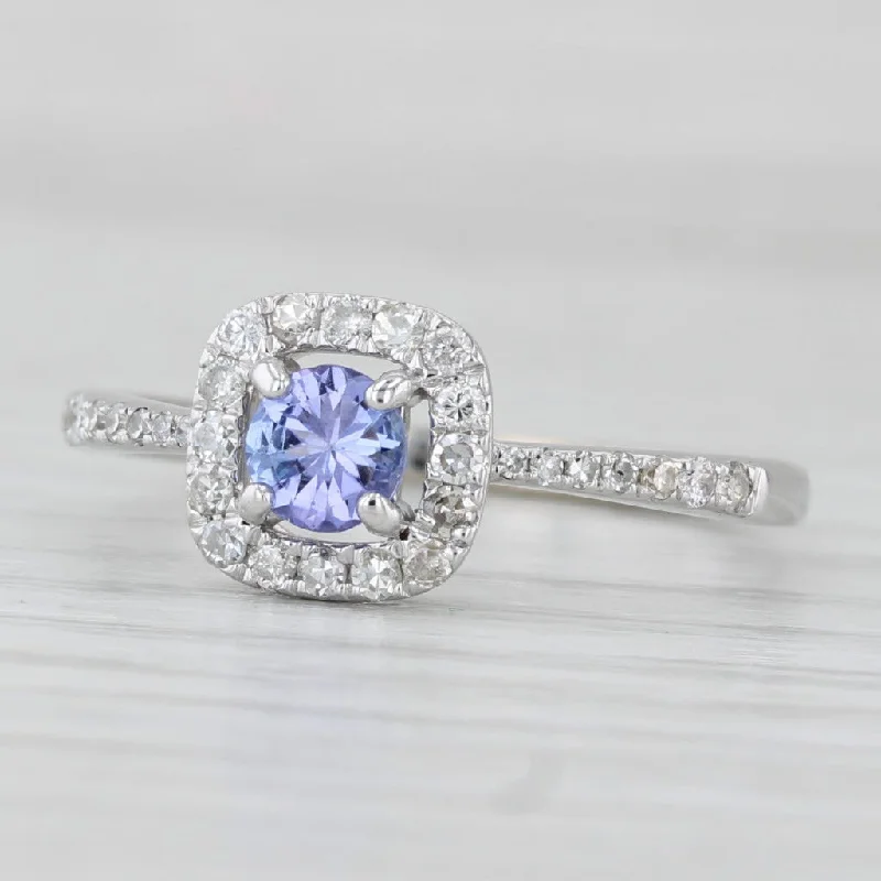 ladies engagement rings jewelry box-0.55ctw Tanzanite Diamond Halo Ring 9k White Gold Size 7.5 Engagement