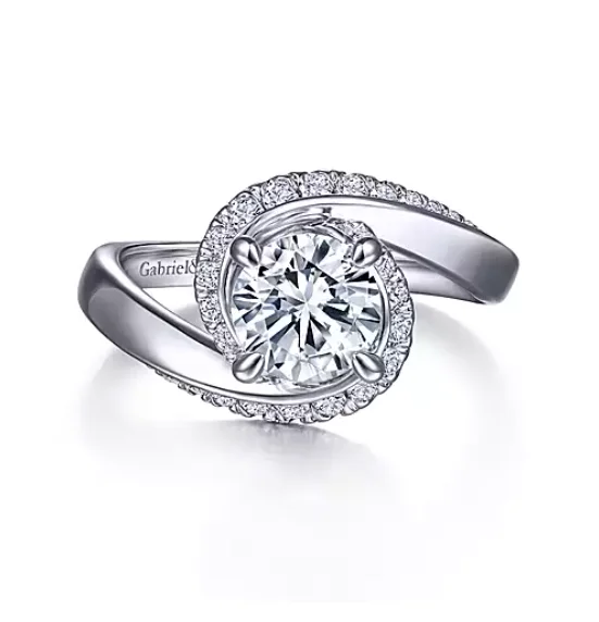 ladies engagement rings discount-Zabana - 18K White Gold Bypass Round Diamond Engagement Ring