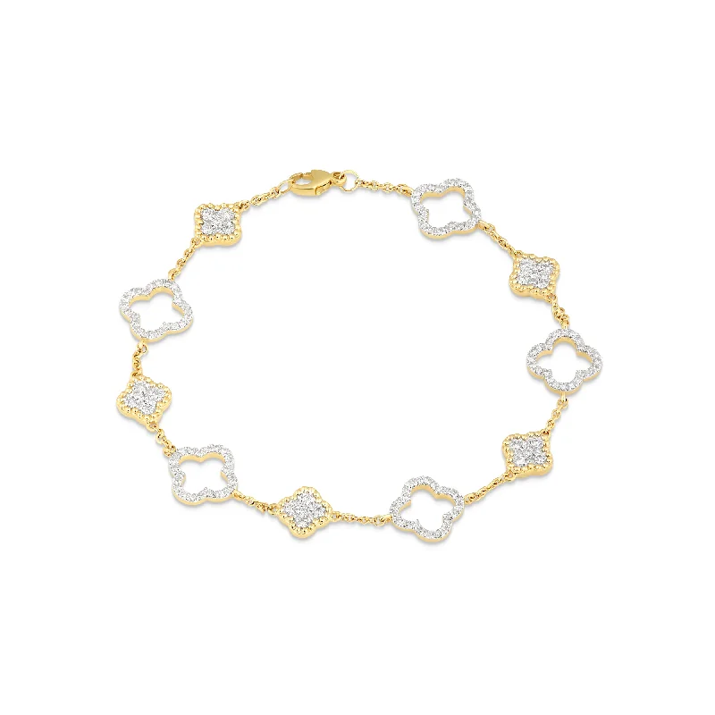 Ladies bracelets pulse glow -14K Gold Diamond Clover Link Bracelet