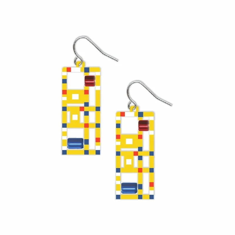 ladies earrings brushed-Mondrian 'Broadway Boogie Woogie' Earrings