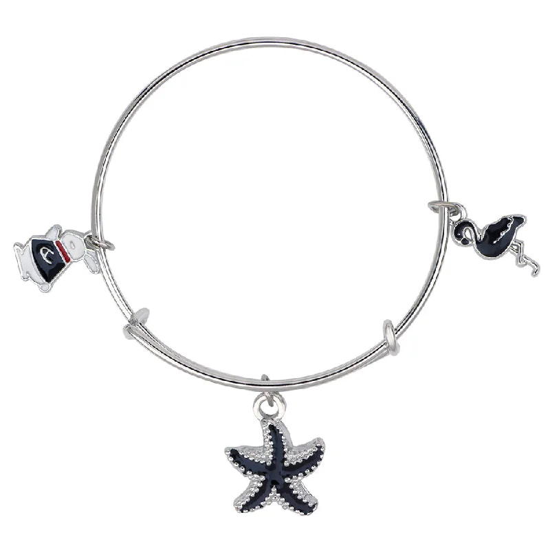 Ladies bracelets noble charm -Mahi Starfish, Swan & Rabit Shaped Enamel Work Charm Bracelet with Rhodium Plated for Girls (BRK1100880R)